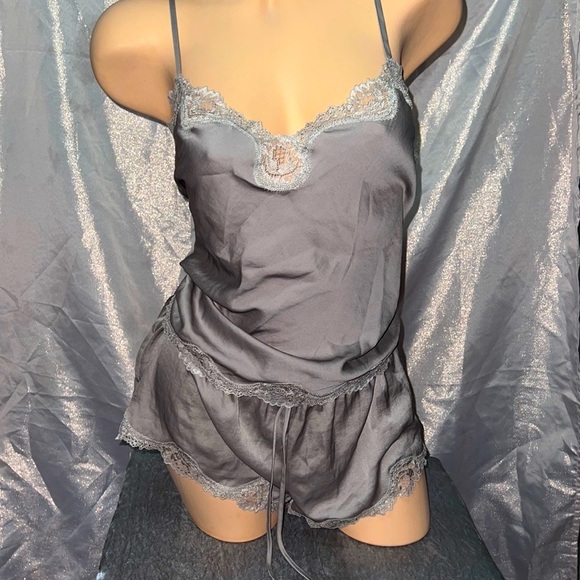 Victoria secret 2 piece pj set silk satin green grey lace sexy y2k vintage tank - Picture 1 of 10